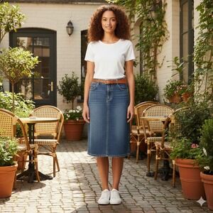 Lucky Brand Dungarees Denim Midi Skirt Blue Medium Wash Size 6 28 Made in USA